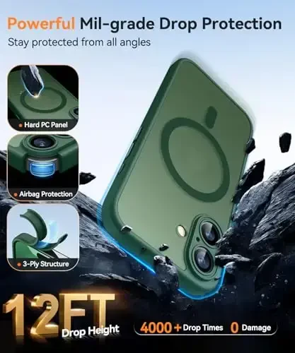 CANSHN Magnetic for iPhone 17 Case, Upgraded [Full Camera Protection] [Compatible with Magsafe] [Translucent Matte] Shockproof Protective Phone Case for iPhone 17 - Deep Green - 6