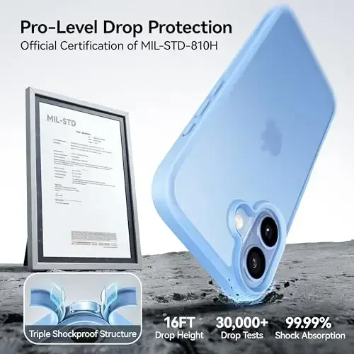 CASEKOO for iPhone 17 Case, [Never Yellow Technology] [Mil-Grade Drop Protection] Translucent Slim Cover Women Men for iPhone 17 Phone Case 6.3 inch, Frosted Light Blue - 2
