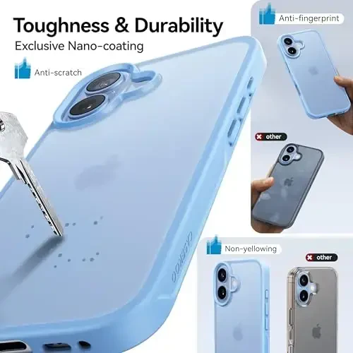 CASEKOO for iPhone 17 Case, [Never Yellow Technology] [Mil-Grade Drop Protection] Translucent Slim Cover Women Men for iPhone 17 Phone Case 6.3 inch, Frosted Light Blue - 4