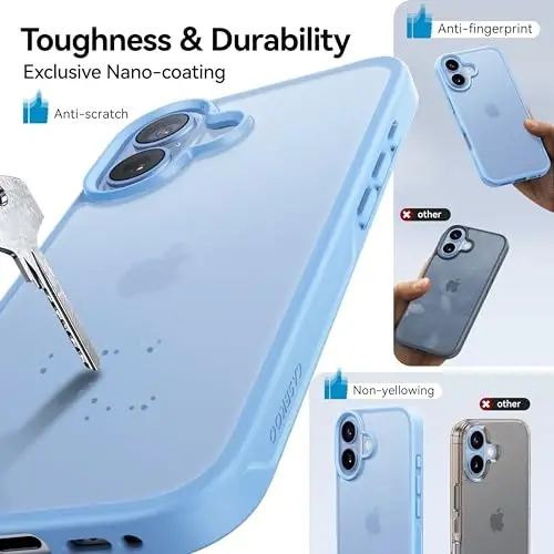 CASEKOO for iPhone 17 Case, [Never Yellow Technology] [Mil-Grade Drop Protection] Translucent Slim Cover Women Men for iPhone 17 Phone Case 6.3 inch, Frosted Light Blue - 4