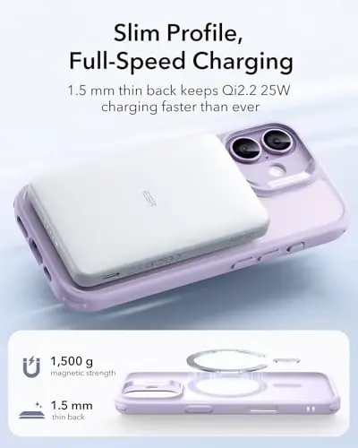 ESR for iPhone 17 Case for MagSafe, Camera Control, Frosted Light Purple | Ultra Slim, 3X Military-Grade Drop Protection, Magnetic Phone Case, Impact Absorbing, Resists Scratches - 5