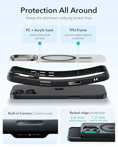 ESR for iPhone 17 Case with Stash Stand, Camera Control Cover Compatible with MagSafe, Military-Grade Drop Protection Magnetic Phone Case for iPhone 17, Scratch-Resistant Back Cover,Frosted Black 