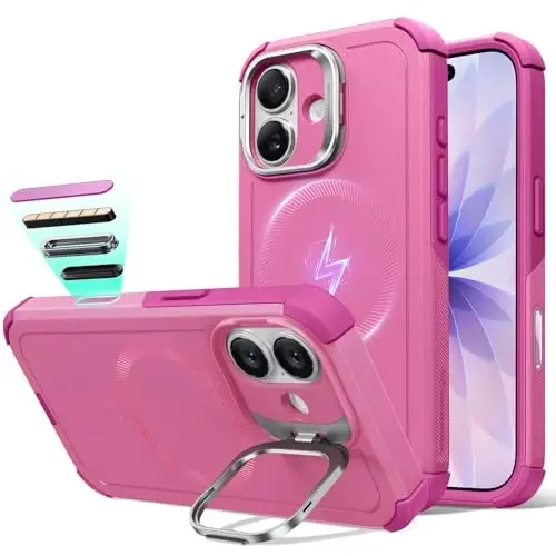 ESR for iPhone 17 Case with Stash Stand, 7X Military-Grade Drop Protection with Camera Control, Shock-Absorbing Phone Rugged Cover, Compatible with MagSafe Accessories, Cyber Series, Pink - 2