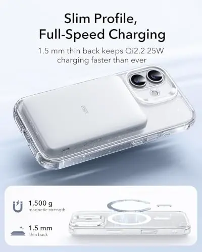 ESR for iPhone 17 Case, Camera Control, Compatible with MagSafe, Shockproof Military-Grade Protection, Magnetic Phone Case for iPhone 17, Classic Hybrid Case, Clear Shimmer - 5