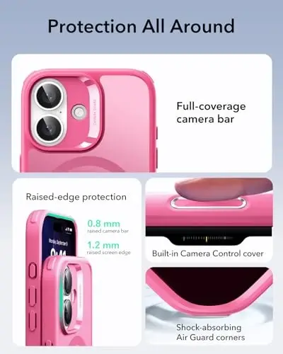 ESR for iPhone 17 Case, Camera Control, Compatible with MagSafe, Shockproof Military-Grade Protection, Magnetic Phone Case for iPhone 17, Classic Hybrid Case, Frosted Pink - 2