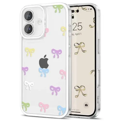EYZUTAK Case for iPhone 17, Clear Cute Ribbon Bowknot Pattern Aesthetic Transparent Phone Case Raised Camera Protection Stylish Slim Soft Durable TPU Protective Cover for Women Girls - Colorful - 12