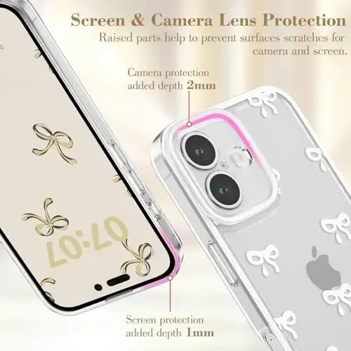 EYZUTAK Case for iPhone 17, Clear Cute Ribbon Bowknot Pattern Aesthetic Transparent Phone Case Raised Camera Protection Stylish Slim Soft Durable TPU Protective Cover for Women Girls - White - 2