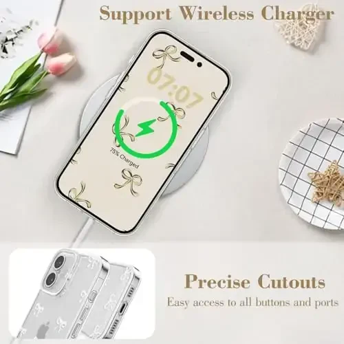 EYZUTAK Case for iPhone 17, Clear Cute Ribbon Bowknot Pattern Aesthetic Transparent Phone Case Raised Camera Protection Stylish Slim Soft Durable TPU Protective Cover for Women Girls - White - 5