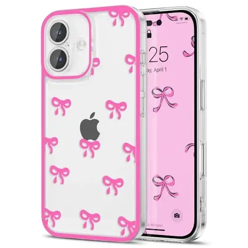 EYZUTAK Case for iPhone 17, Clear Cute Ribbon Bowknot Pattern Aesthetic Transparent Phone Case Raised Camera Protection Stylish Slim Soft Durable TPU Protective Cover for Women Girls - Rose Red - 12