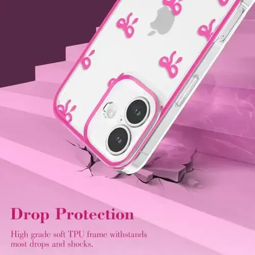 EYZUTAK Case for iPhone 17, Clear Cute Ribbon Bowknot Pattern Aesthetic Transparent Phone Case Raised Camera Protection Stylish Slim Soft Durable TPU Protective Cover for Women Girls - Rose Red - 3