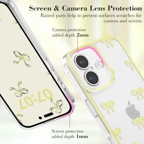 EYZUTAK Case for iPhone 17, Clear Cute Ribbon Bowknot Pattern Aesthetic Transparent Phone Case Raised Camera Protection Stylish Slim Soft Durable TPU Protective Cover for Women Girls - Yellow - 7