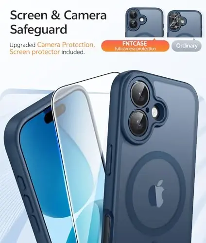 FNTCASE for iPhone 17 Phone Case: Magnetic Translucent Matte [Full Covered Camera Protection] [Screen Protector] Military Grade Shockproof Slim Cover Drop Proof Protective Cases - Blue - 4