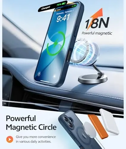 FNTCASE for iPhone 17 Phone Case: Magnetic Translucent Matte [Full Covered Camera Protection] [Screen Protector] Military Grade Shockproof Slim Cover Drop Proof Protective Cases - Blue - 3