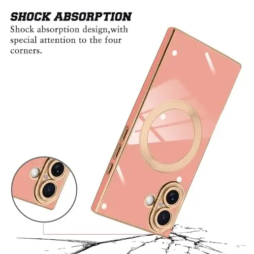 KANGHAR Case Designed for iPhone 17 Magnetic [Compatible with MagSafe] Luxury Cute Plating Design Case Full-Body Anti-Scratch Shockproof Bumper Protective Cover Pink - 2