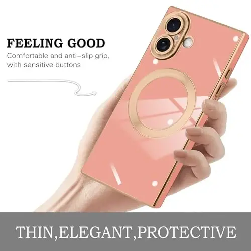 KANGHAR Case Designed for iPhone 17 Magnetic [Compatible with MagSafe] Luxury Cute Plating Design Case Full-Body Anti-Scratch Shockproof Bumper Protective Cover Pink - 4