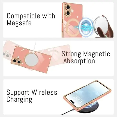 KANGHAR Case Designed for iPhone 17 Magnetic [Compatible with MagSafe] Luxury Cute Plating Design Case Full-Body Anti-Scratch Shockproof Bumper Protective Cover Pink - 5