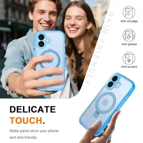 Casehas for iPhone 17 Case with Magnetic Invisible Stand [Compatible with MagSafe] Military Drop Protection Shockproof Slim Translucent Skin-Touch Case Cover Light Blue - 6