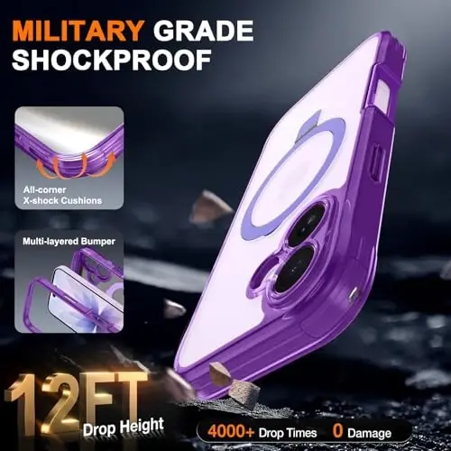 Casehas for iPhone 17 Case with Magnetic Invisible Stand [Compatible with MagSafe] Military Drop Protection Shockproof Slim Translucent Skin-Touch Case Cover Violet - 5