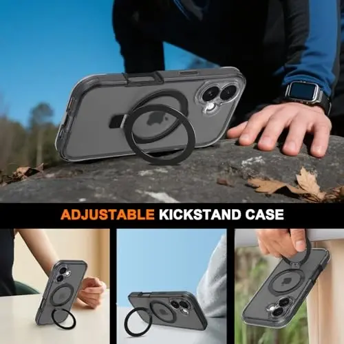 Casehas for iPhone 17 Case with Magnetic Invisible Stand [Compatible with MagSafe] Military Drop Protection Shockproof Slim Translucent Skin-Touch Case Cover Black - 5