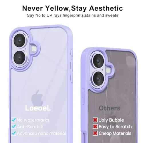 LoeoeL for iPhone 17 Case Clear, Transparent Hybrid iPhone 17 Phone Case [Hard Plastic & Soft Silicone Bumper] Acrylic Non Yellowing Thin Slim Protective Cover for Women, Purple Lavender - 11