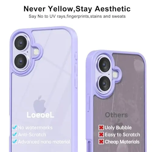 LoeoeL for iPhone 17 Case Clear, Transparent Hybrid iPhone 17 Phone Case [Hard Plastic & Soft Silicone Bumper] Acrylic Non Yellowing Thin Slim Protective Cover for Women, Purple Lavender - 11