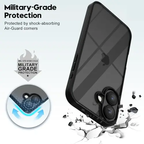 LoeoeL for iPhone 17 Case Clear, Transparent Hybrid iPhone 17 Phone Case [Hard Plastic & Soft Silicone Bumper] Acrylic Non Yellowing Thin Slim Protective Cover for Women, Black - 6