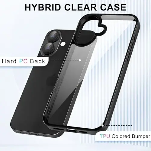 LoeoeL for iPhone 17 Case Clear, Transparent Hybrid iPhone 17 Phone Case [Hard Plastic & Soft Silicone Bumper] Acrylic Non Yellowing Thin Slim Protective Cover for Women, Black - 3