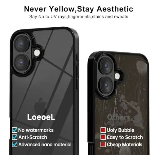 LoeoeL for iPhone 17 Case Clear, Transparent Hybrid iPhone 17 Phone Case [Hard Plastic & Soft Silicone Bumper] Acrylic Non Yellowing Thin Slim Protective Cover for Women, Black - 4