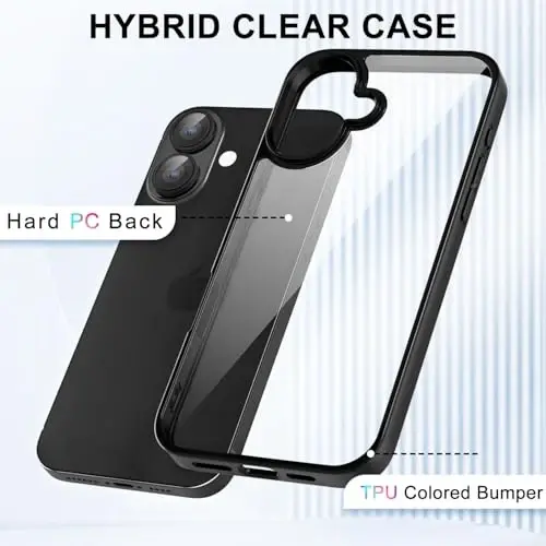 iPhone 17 için LoeoeL Kılıfı Şeffaf, Transparan Hibrit iPhone 17 Telefon Kılıfı [Sert Plastik ve Yumuşak Silikon Tampon] Akrilik Sararmayan İnce Koruyucu Kadınlar için Kılıf, Siyah - 3