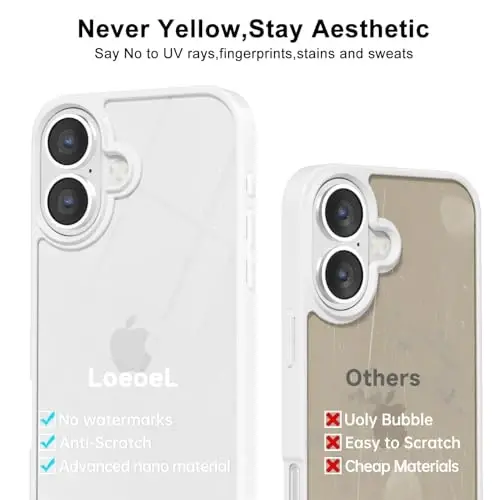 LoeoeL for iPhone 17 Case Clear, Transparent Hybrid iPhone 17 Phone Case [Hard Plastic & Soft Silicone Bumper] Acrylic Non Yellowing Thin Slim Protective Cover for Women, White - 4
