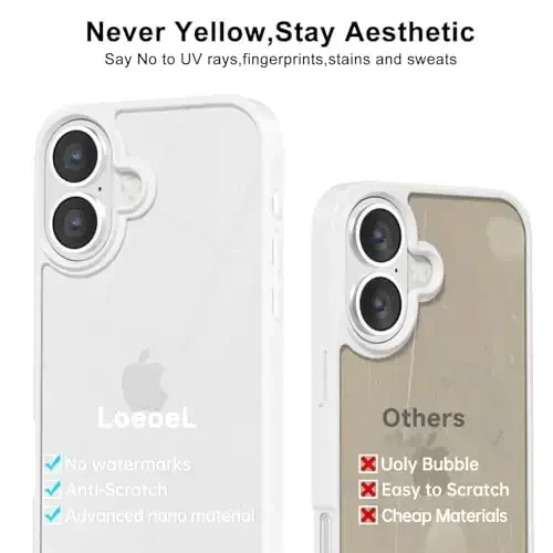 LoeoeL for iPhone 17 Case Clear, Transparent Hybrid iPhone 17 Phone Case [Hard Plastic & Soft Silicone Bumper] Acrylic Non Yellowing Thin Slim Protective Cover for Women, White - 12