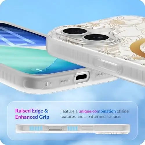 LONLI Hue for iPhone 17 Case - Golden Floral Shockproof Magnetic Phone Cover - [Compatible with Magsafe] - Elegant, Unique and Aesthetic for Women and Girls - 4