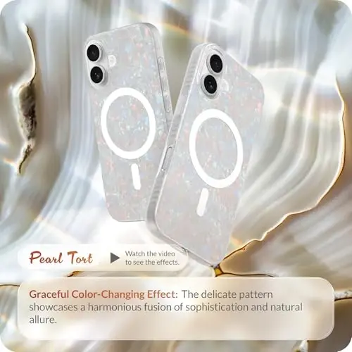 LONLI Hue for iPhone 17 Case - White Pearl Tort Shockproof Magnetic Phone Cover - [Compatible with Magsafe] - Elegant, Unique and Aesthetic for Women - LONLI (1)