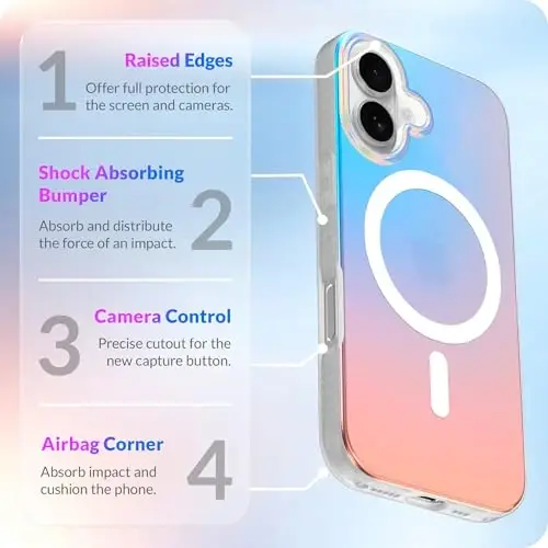 LONLI Hue for iPhone 17 Case - Holographic Iridescent Shockproof Magnetic Cute Phone Cover - [Compatible with Magsafe] - Cute, Unique and Aesthetic for Women and Girls - 6