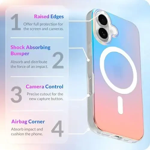 LONLI Hue for iPhone 17 Case - Holographic Iridescent Shockproof Magnetic Cute Phone Cover - [Compatible with Magsafe] - Cute, Unique and Aesthetic for Women and Girls - 6