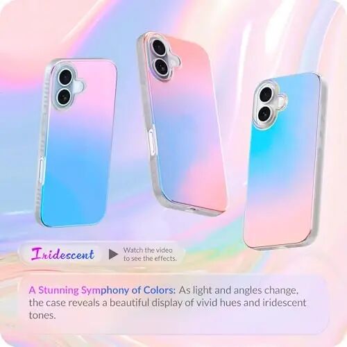 LONLI Hue for iPhone 17 Case - Holographic Iridescent Shockproof Cute Phone Cover - [Shock-Absorbent Bumper] - Cute, Unique and Aesthetic for Women and Girls 