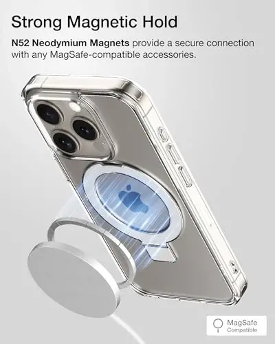 iPhone 17 için Sıradışı Esnek Stand Kılıfı, 360° Döndürülebilir Destek Çubuğu, MagSafe Uyumlu, İnce Koruyucu Kapak, Darbeye Dayanıklı (Şeffaf) - 1