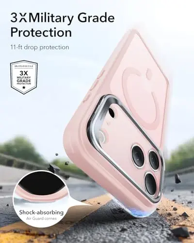 ESR for iPhone 17 Pro Max Case with Stash Stand, Camera Control Cover Compatible with MagSafe, Military-Grade Drop Protection Magnetic Phone Case, Scratch-Resistant Back Cover,Frosted Bubblegum Pink - 5