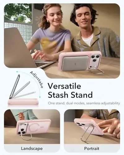 ESR for iPhone 17 Pro Max Case with Stash Stand, Camera Control Cover Compatible with MagSafe, Military-Grade Drop Protection Magnetic Phone Case, Scratch-Resistant Back Cover,Frosted Bubblegum Pink - 6
