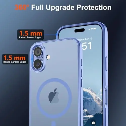 iPhone 17 için SUPFINE Manyetik Kılıf (MagSafe Uyumlu) (Askeri Sınıf Düşme Koruması) Yarı Saydam Mat Darbeye Dayanıklı ve Parmak İzi Önleyici Telefon Kılıfı, Mavi Mor - 4
