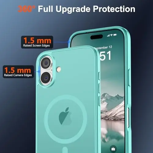 iPhone 17 için SUPFINE Manyetik Kılıf ve Ekran Koruyucu (MagSafe ile Uyumlu) (Askeri Sınıf Düşme Koruması) Yarı Saydam Mat Darbeye Dayanıklı ve Parmak İzi Önleyici Telefon Kılıfı, Mavi Yeşil - 4