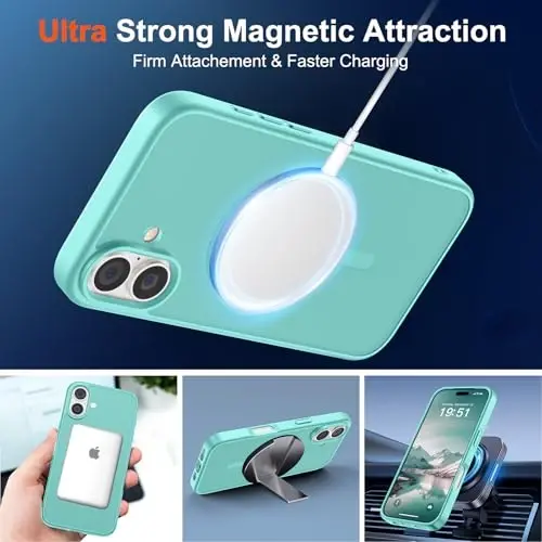iPhone 17 için SUPFINE Manyetik Kılıf ve Ekran Koruyucu (MagSafe ile Uyumlu) (Askeri Sınıf Düşme Koruması) Yarı Saydam Mat Darbeye Dayanıklı ve Parmak İzi Önleyici Telefon Kılıfı, Mavi Yeşil - 5