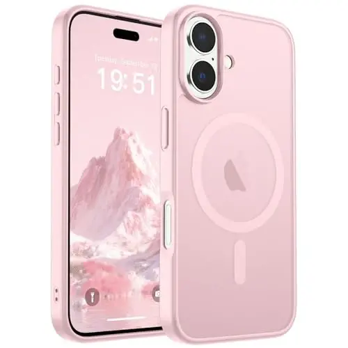 iPhone 17 için SUPFINE Manyetik Kılıf ve Ekran Koruyucu (MagSafe ile Uyumlu)(Askeri Sınıf Düşme Koruması) Yarı Saydam Mat Darbeye Dayanıklı ve Parmak İzi Önleyici Telefon Kılıfı, Açık Pembe 