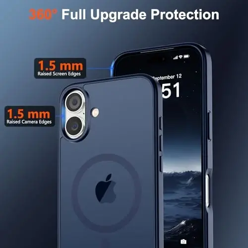 iPhone 17 için SUPFINE Manyetik Kılıf ve Ekran Koruyucu (MagSafe Uyumlu) (Askeri Sınıf Düşme Koruması) Yarı Saydam Mat Darbeye Dayanıklı ve Parmak İzi Bırakmayan Telefon Kılıfı, Koyu Mavi - 4