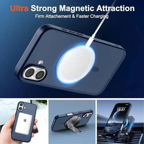 iPhone 17 için SUPFINE Manyetik Kılıf ve Ekran Koruyucu (MagSafe Uyumlu) (Askeri Sınıf Düşme Koruması) Yarı Saydam Mat Darbeye Dayanıklı ve Parmak İzi Bırakmayan Telefon Kılıfı, Koyu Mavi - 5