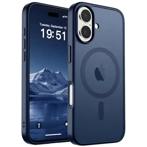iPhone 17 için SUPFINE Manyetik Kılıf ve Ekran Koruyucu (MagSafe Uyumlu) (Askeri Sınıf Düşme Koruması) Yarı Saydam Mat Darbeye Dayanıklı ve Parmak İzi Bırakmayan Telefon Kılıfı, Koyu Mavi 