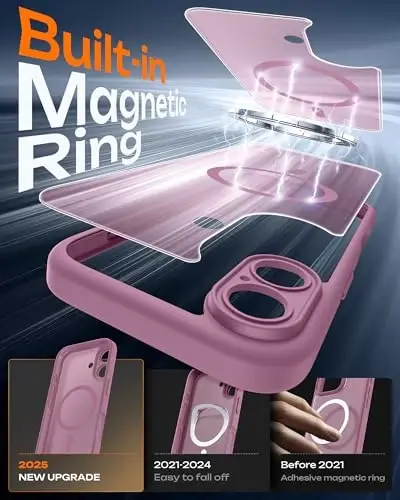 iPhone 17 için TOCOL Kılıfı, Tam Kamera Koruması, Dahili Manyetik Halka, Magsafe Şarj Cihazı ile Uyumlu, Düşme Koruması, iPhone 17 6,3 inç için Yarı Saydam Mat Telefon Kılıfı (Leylak Moru) 
