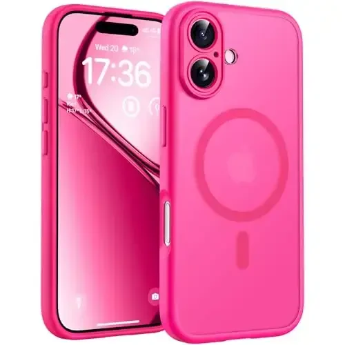 TOCOL for iPhone 17 Case, Full Camera Protection, Built-in Magnetic Ring, Compatible with Magsafe Charger, Drop Protection, Translucent Matte Phone Case for iPhone 17 6.3 inch (Hot Pink) 