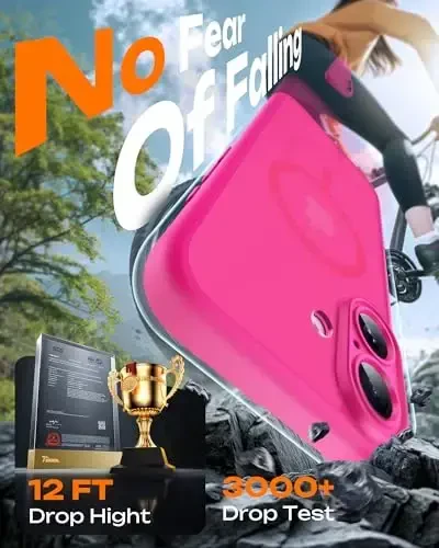 TOCOL for iPhone 17 Case, Full Camera Protection, Built-in Magnetic Ring, Compatible with Magsafe Charger, Drop Protection, Translucent Matte Phone Case for iPhone 17 6.3 inch (Hot Pink) - 5