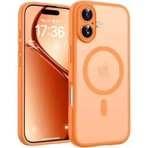 TOCOL for iPhone 17 Case, Full Camera Protection, Built-in Magnetic Ring, Compatible with Magsafe Charger, Drop Protection, Translucent Matte Phone Case for iPhone 17 6.3 inch (Orange) - TOCOL